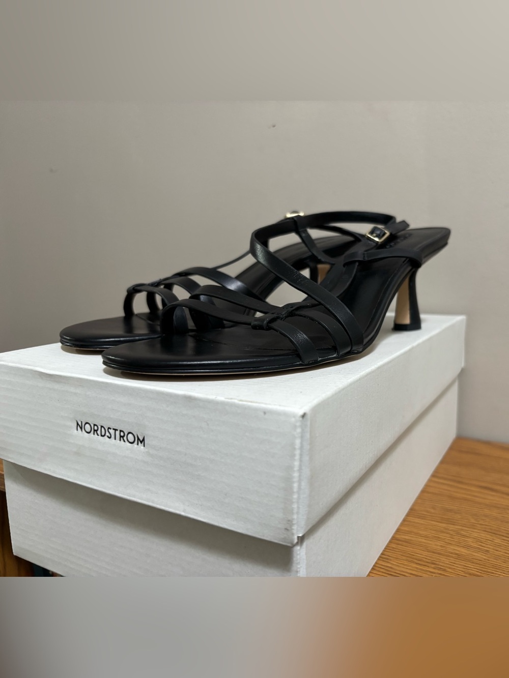 Nordstrom Black Strappy Mid-Heel Sandals